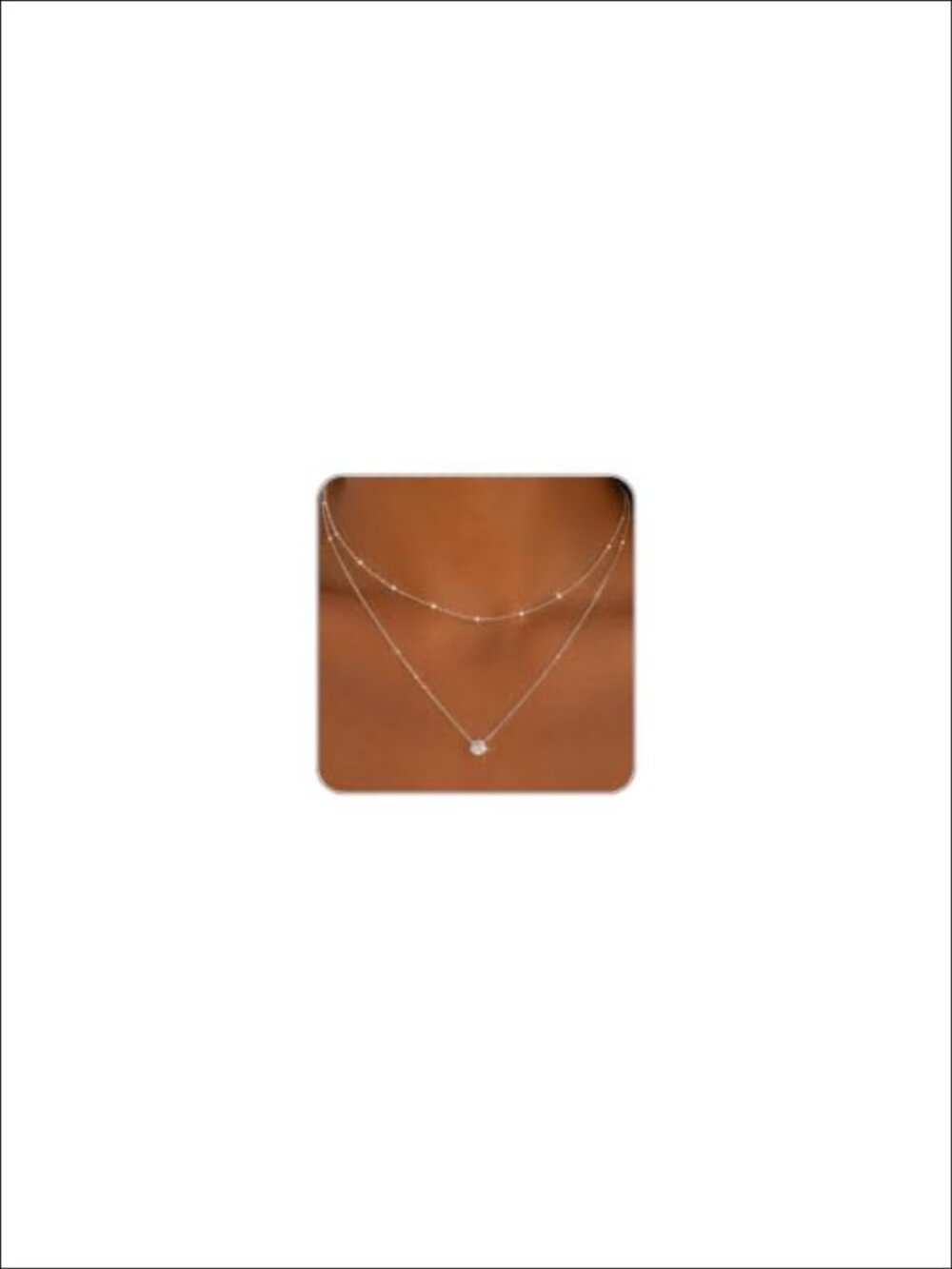 Layered Necklace Set Round Cubic Zirconia Pendant Double Chain 14K Gold Plated